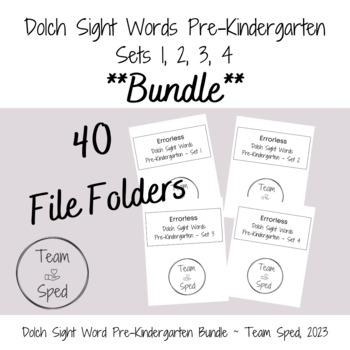 Preview of *BUNDLE* File Folders Errorless Dolch Sight Words Pre-Kindergarten Sets 1-4