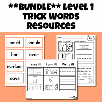Preview of **BUNDLE** First Grade Trick Words Sight Words Resources  Level 1