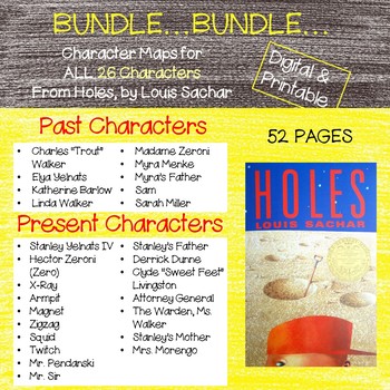 Preview of *BUNDLE* Google 52 Character Maps for Holes by Louis Sachar Digital & Printable