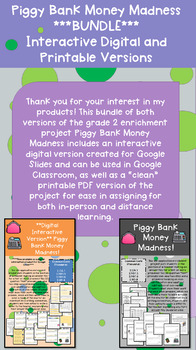 Preview of **BUNDLE** Grade 2 Coin Word Problem Enrichment | Piggy Bank Money Madness