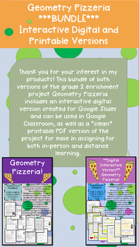 Preview of **BUNDLE** Grade 2 Geometry Math Enrichment | Geometry Pizzeria