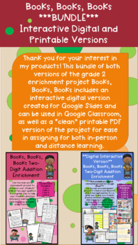 Preview of **BUNDLE** | Grade 2 Two-Digit Addition Math Enrichment | Books, Books, Books