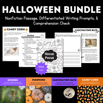 Preview of **BUNDLE** Halloween Nonfiction Passage, Writing Prompts, & Comprehension Check