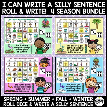 Preview of *BUNDLE* I CAN WRITE SILLY SENTENCES - Roll and Write - 4 Seasons