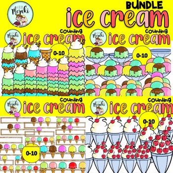 Preview of Ice Cream Counting Clip Art BUNDLE. Contando helados.