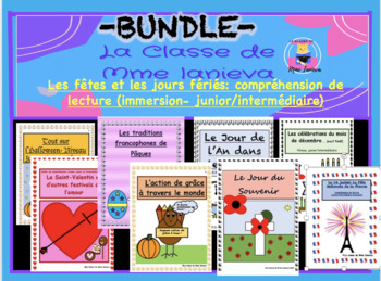 Preview of -BUNDLE- Les fêtes et les jours fériés compréhension de lecture (Immersion)