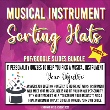 Preview of *BUNDLE* Musical Instrument Sorting Hats: PDF and Google Slides Accompaniment
