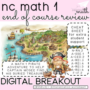 Preview of {BUNDLE!!} NC Math 1 EOC Review Digital Breakout + Worksheet *NO PREP*