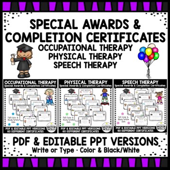 Preview of *BUNDLE* Occupational, Physical, Speech Therapy - Special Awards, Certificates 