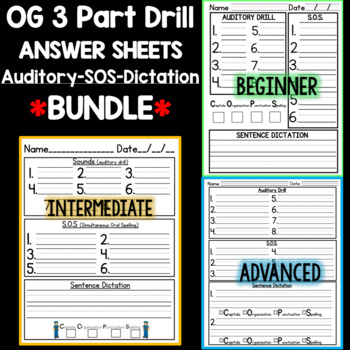 Preview of *BUNDLE Orton Gillingham 3 Part Drill Auditory SOS Dictation Answer Sheets