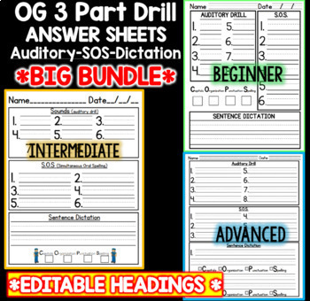 Preview of BIG BUNDLE OG SOS Dictation Drill Papers- 3 Levels EDITABLE w/ COPS & CUPS