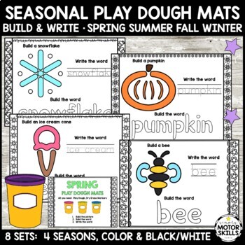 Preview of *BUNDLE* Play Dough Mats - Build Write - Spring Summer Fall Winter - Fine Motor