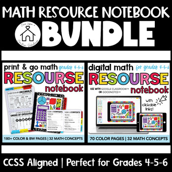 Preview of {BUNDLE & SAVE 15%}  DIGITAL & PRINT | Math Resource Notebook for Grades 4-5-6