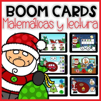 Preview of BOOM CARDS NAVIDAD: Lectura y matemáticas | Literacy & Math Christmas in Spanish