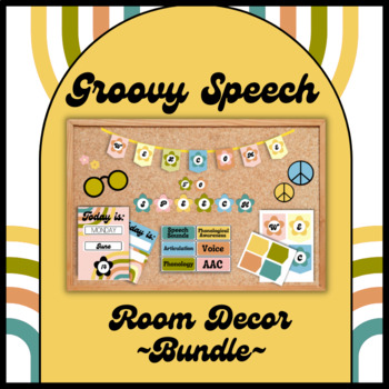 Preview of ~BUNDLE~ Speech Therapy Room Decor - Groovy/Retro theme for SLPs