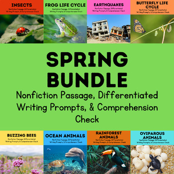 Preview of **BUNDLE** Spring Nonfiction Passage, Writing Prompts, and Comprehension Check