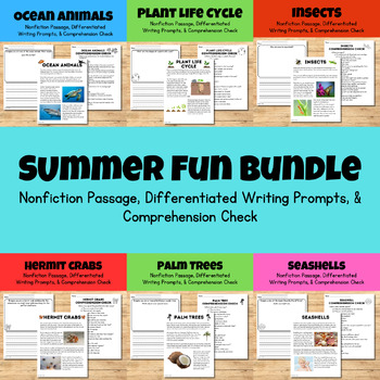Preview of **BUNDLE** Summer Fun Nonfiction Passage, Writing Prompts, & Comprehension Check