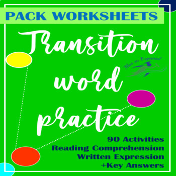 Preview of [BUNDLE] TRANSITION WORDS 90 WORKSHEETS | REGULAR LESSON & SPANISH EXAMS