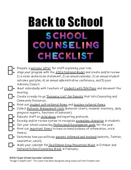 Preview of "Back to School" Elementary School Counselor Checklist