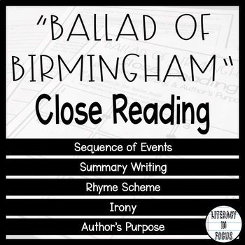 Preview of Ballad of Birmingham Reading Comprehension Worksheets