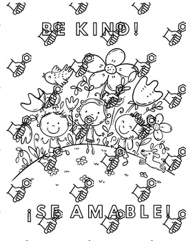 Preview of "Be Kind" -English/Spanish coloring page