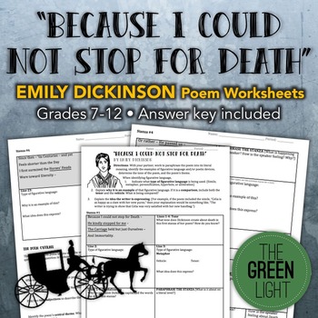 Preview of "Because I Could Not Stop for Death" Emily Dickinson Poem Worksheet Packet