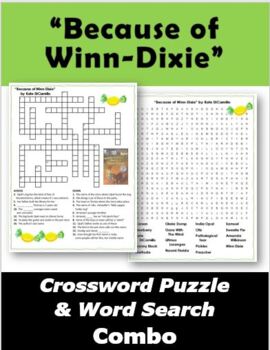 Preview of "Because of Winn-Dixie" by Kate DiCamillo Crossword Puzzle & Word Search Combo