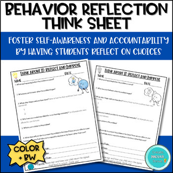 Preview of Behavior Reflection Think Sheet Freebie: Promote Positive Growth in Students!