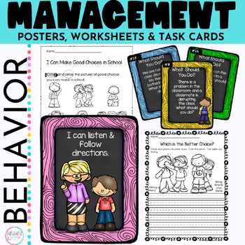 Preview of POSITIVE Classroom Behavior Management Posters Worksheets & Task Cards K-2