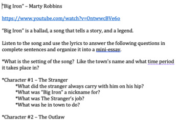 Preview of Legends of the Old West - "Big Iron" song writing prompt