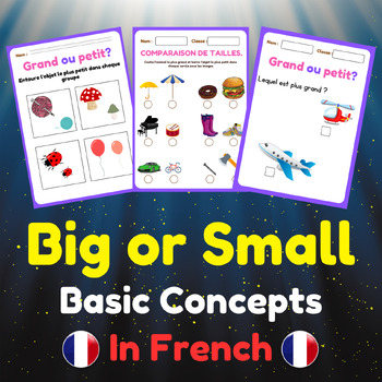 Preview of "Big or Small?" Basic Concepts in French. Printable worksheet. Back to school
