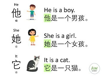 Preview of [Bilingual] English & Chinese - He She It Pronouns Expansion Pack