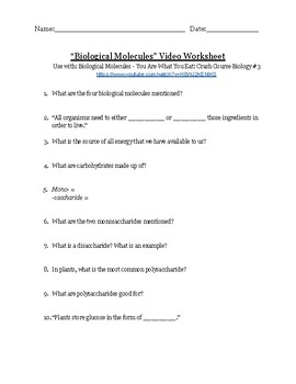 Biological Molecules Worksheet Answer Key - Promotiontablecovers