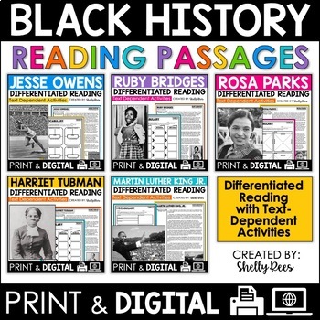 Preview of Black History Month Reading Comprehension Passages Biographies Activities