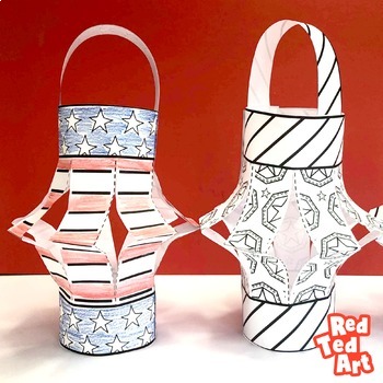 Preview of (Black/ White) American Flag Lantern Craft for Memorial Day, Flag Day, 4th July