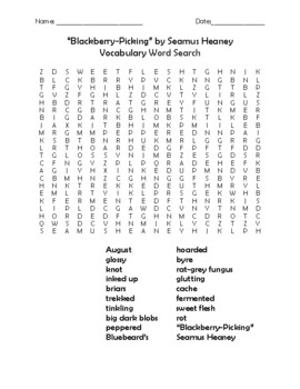 Preview of "Blackberry-Picking" by Seamus Heaney Vocabulary Word Search