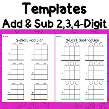 Preview of ฺBlank Place Templates for Addition & Subtraction (2, 3, 4-Digit)with regrouping