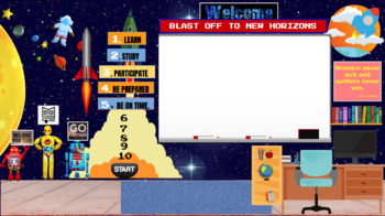 Preview of "Blast Off!" Space-themed virtual classroom background