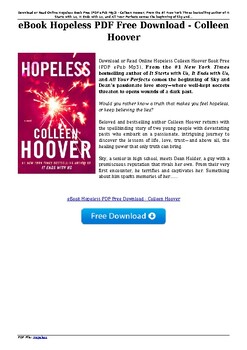 Book.] Hopeless PDF epub Free Download - Colleen Hoover by Kenneth Malamed