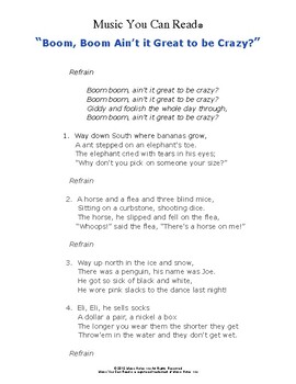 Boom Boom Ain't It Great to be Crazy Lyrics, Printout, MIDI, and Video