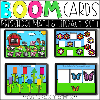 Preview of Boom Cards Preschool Math and Literacy Unit