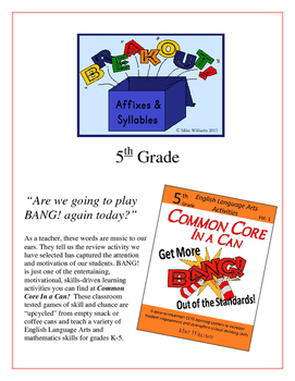 Preview of "Breakout!" Affixes & Syllables 5th Grade Common Core Game Packet