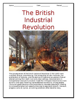Preview of "British Industrial Revolution " Article in English and Spanish for ELLs / ESOLs