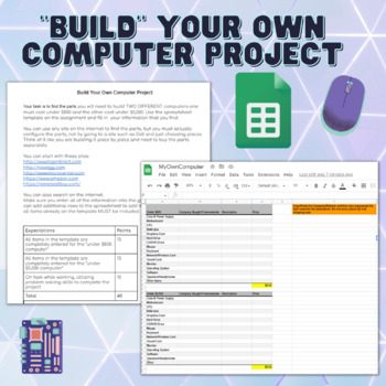 Preview of "Build" Your Own Computer Project-Budget, Google Sheets, Tech, Computers