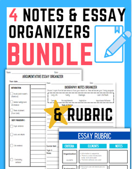 Preview of *Bundle* Essay & Notes Graphic Organizers & Rubric | Print & Digit