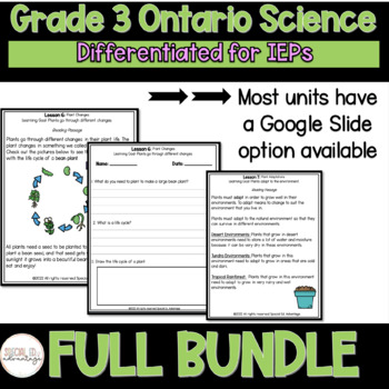 Preview of BUNDLE FULL Grade 3 Ontario Science Units for Special Education and ESL Learners