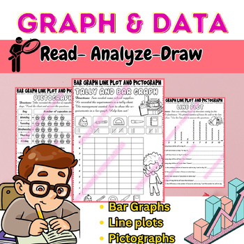 Preview of (Bundle) Telling Time Practice & Bar Graph, Line Plot, Pictograph 3rd grade