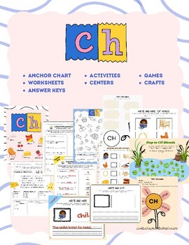 Preview of "CH" Digraph Blend Bundle: Worksheets, Centers, Crafts