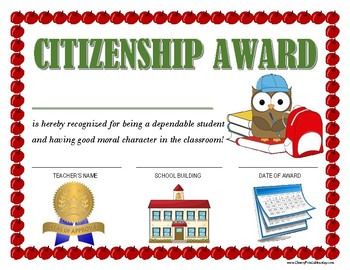 “CITIZENSHIP AWARD” for Primary School Kids! CLASSROOM AWARD SERIES!