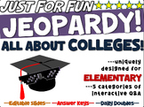 "COLLEGES" Elementary Jeopardy: handouts, reading & intera
